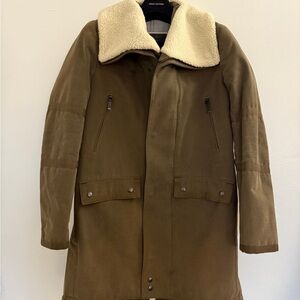 Zara Men's Brown Trench Coat with Cream Collar